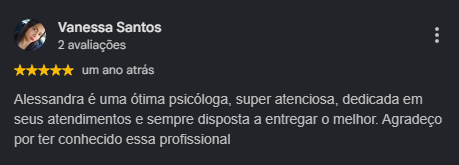 Avaliação 5 estrelas de Vanessa Santos no Google