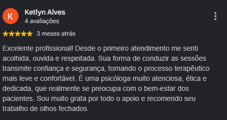 Avaliação 5 estrelas de Ketlyn Alves no Google