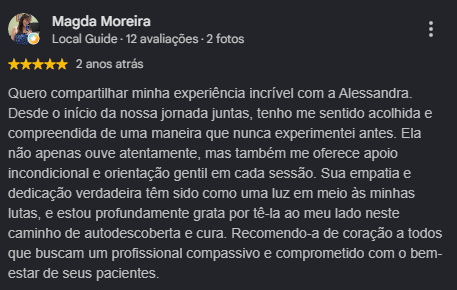 Avaliação 5 estrelas de Magda Moreira no Google